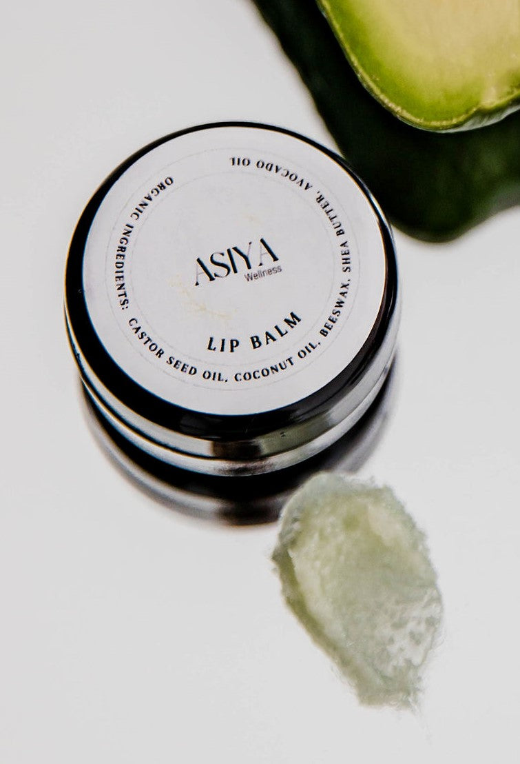 asiya wellness organic lip balm consistency of balm outside of tub 